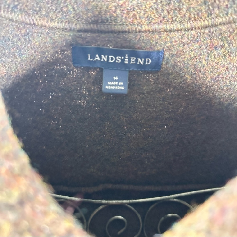 Lands' End 100% wool brown knit collared button up jacket size 14 - Picture 2 of 6